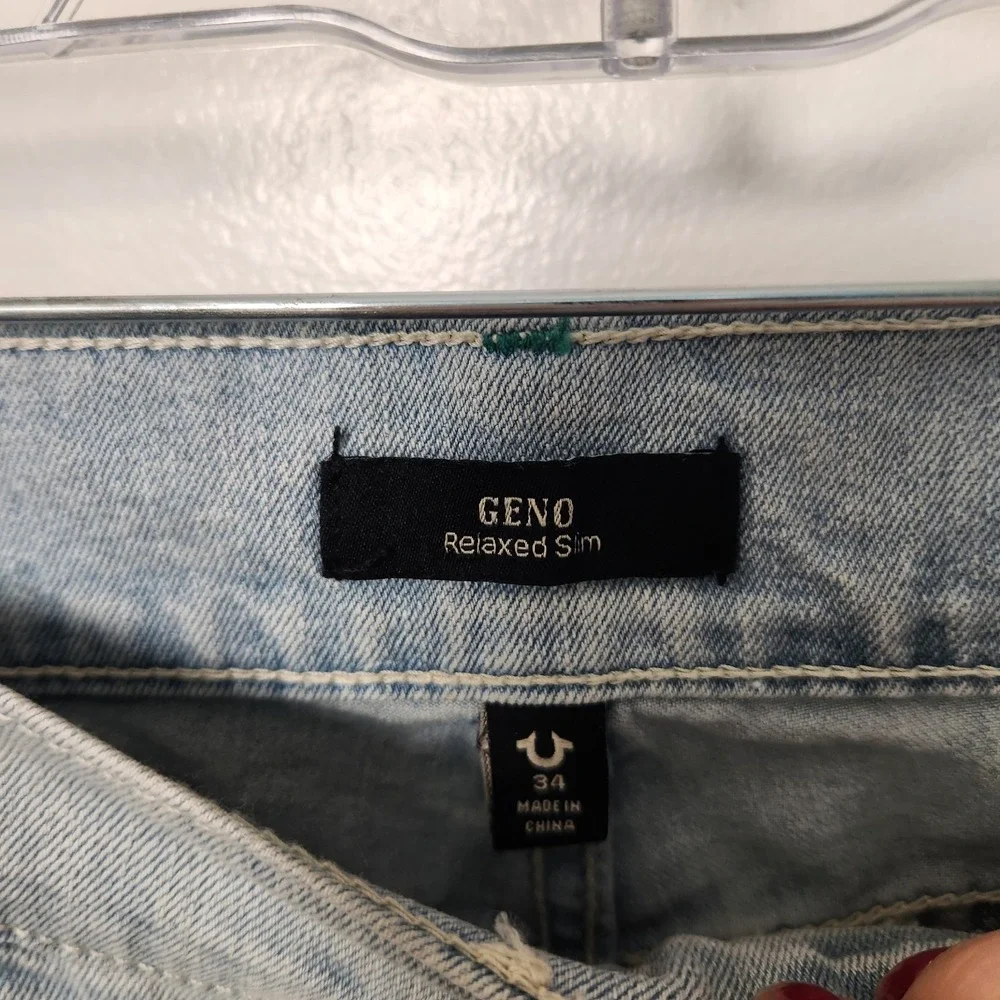 True Religion NWT Men's Geno Distressed Slim Jeans 34x32 Destroyed Light Endless